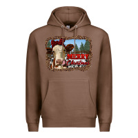 Chestnut merry christmas heifer cow with farm Premium Hoodie - RanaPortraitStore