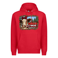 Red merry christmas heifer cow with farm Premium Hoodie - RanaPortraitStore