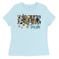 Baby Blue love texas map sunflower cactus cowhide leopard Ladies Tee - Artiststas