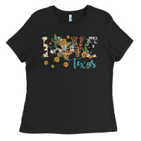 Love Texas Map Sunflower Cactus Cowhide Leopard Ladies Tee | Teevron