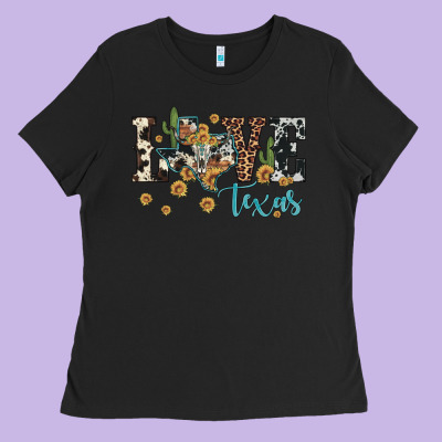 Love Texas Map Sunflower Cactus Cowhide Leopard Ladies Tee Designed By Artiststas