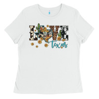 White love texas map sunflower cactus cowhide leopard Ladies Tee - Artiststas