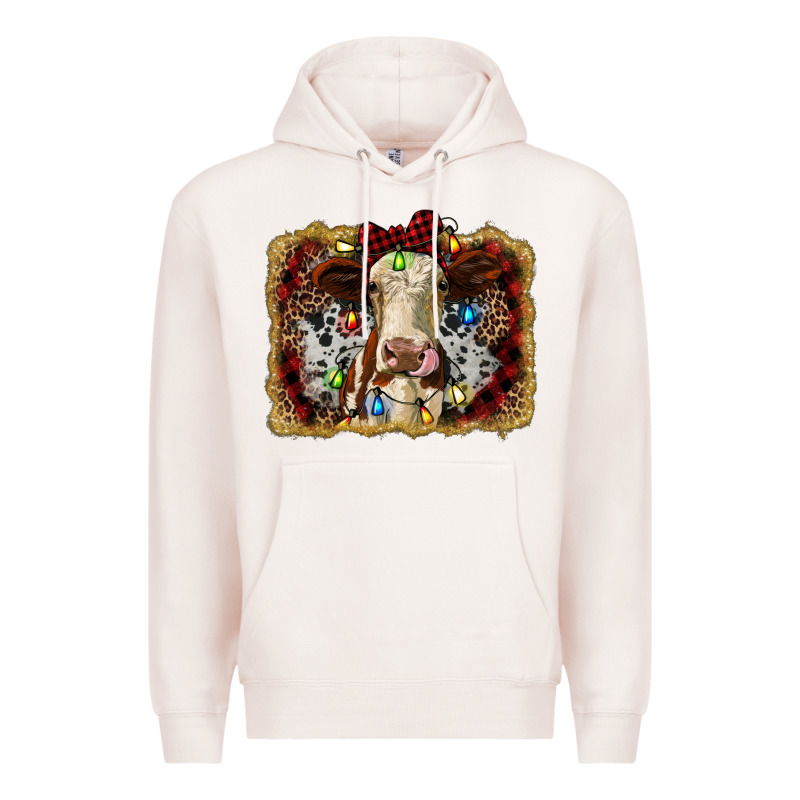 Heifer Cow Christmas Western Background Premium Hoodie by RanaPortraitStore | Teevron