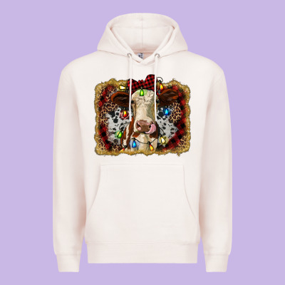 Heifer Cow Christmas Western Background Premium Hoodie Designed By Ranaportraitstore