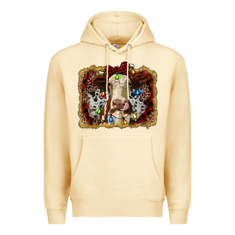 Heifer Cow Christmas Western Background Premium Hoodie by RanaPortraitStore | Teevron