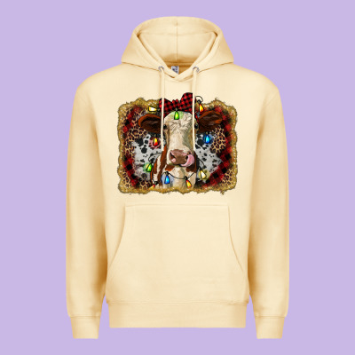Heifer Cow Christmas Western Background Premium Hoodie Designed By Ranaportraitstore