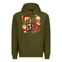 Army Green mama softball baseball with popcorn Premium Hoodie - texasbilliewilder