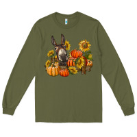 Army Green donkey sunflower and pumpkin farm Long Sleeve Tee - BarkalooDesign