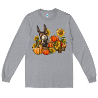 Heather Grey donkey sunflower and pumpkin farm Long Sleeve Tee - BarkalooDesign
