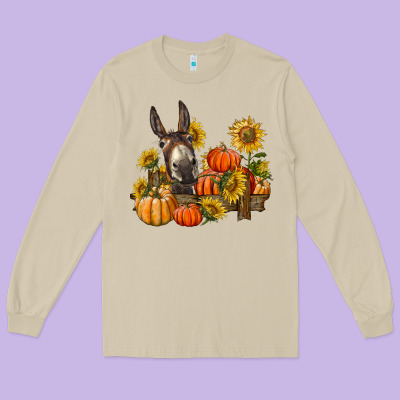 Donkey Sunflower And Pumpkin Farm Long Sleeve Tee Designed By Barkaloodesign