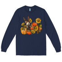 Navy donkey sunflower and pumpkin farm Long Sleeve Tee - BarkalooDesign