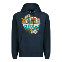 Navy mama vibes with daisies Premium Hoodie - texasbilliewilder