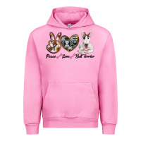 Fuchsia Pink peace love bull terrier Urban Hoodie - RanaPortraitStore