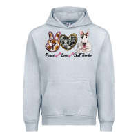 Heather Grey peace love bull terrier Urban Hoodie - RanaPortraitStore