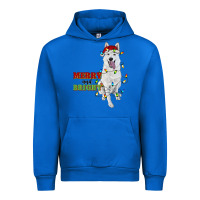 Cobalt merry and bright white shepherd Urban Hoodie - RanaPortraitStore