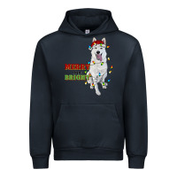 Navy merry and bright white shepherd Urban Hoodie - RanaPortraitStore