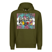 Army Green cartoon characters coffee cups Premium Hoodie - Zillion Design Studio