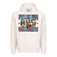 Pale Pink cartoon characters coffee cups Premium Hoodie - Zillion Design Studio