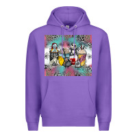 Purple cartoon characters coffee cups Premium Hoodie - Zillion Design Studio