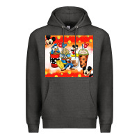 Charcoal Heather cartoon characters coffee cups Premium Hoodie - Zillion Design Studio