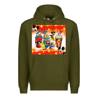 Army Green cartoon characters coffee cups Premium Hoodie - Zillion Design Studio