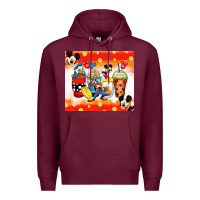 Burgundy cartoon characters coffee cups Premium Hoodie - Zillion Design Studio