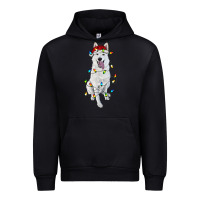 Black christmas white shepherd with christmas lights Urban Hoodie - RanaPortraitStore