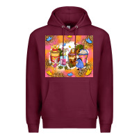 Burgundy cartoon characters coffee cups Premium Hoodie - Zillion Design Studio
