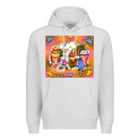 Dove Grey cartoon characters coffee cups Premium Hoodie - Zillion Design Studio