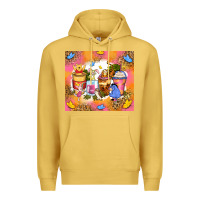 Antique Gold cartoon characters coffee cups Premium Hoodie - Zillion Design Studio
