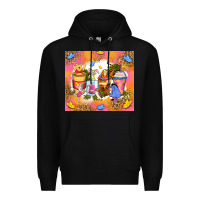 Black cartoon characters coffee cups Premium Hoodie - Zillion Design Studio