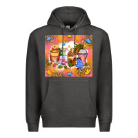 Charcoal Heather cartoon characters coffee cups Premium Hoodie - Zillion Design Studio
