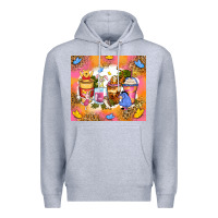 Heather Grey cartoon characters coffee cups Premium Hoodie - Zillion Design Studio