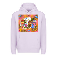 Lilac cartoon characters coffee cups Premium Hoodie - Zillion Design Studio
