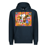 Navy cartoon characters coffee cups Premium Hoodie - Zillion Design Studio