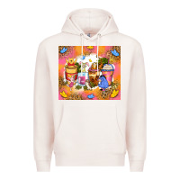 Pale Pink cartoon characters coffee cups Premium Hoodie - Zillion Design Studio