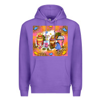 Purple cartoon characters coffee cups Premium Hoodie - Zillion Design Studio