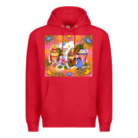 Red cartoon characters coffee cups Premium Hoodie - Zillion Design Studio