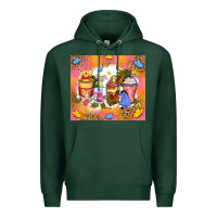 Sports Green cartoon characters coffee cups Premium Hoodie - Zillion Design Studio