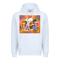 White cartoon characters coffee cups Premium Hoodie - Zillion Design Studio