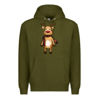Army Green cute reindeer Premium Hoodie - RanaPortraitStore
