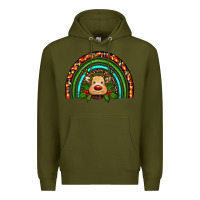Army Green reindeer rainbow christmas Premium Hoodie - RanaPortraitStore