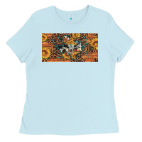 Baby Blue texas map bull skull sunflower leopard licence plate Ladies Tee - Artiststas