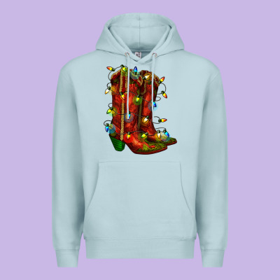 Christmas Western Boots With Lights Premium Hoodie Designed By Ranaportraitstore