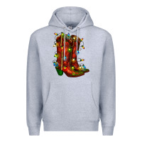 Heather Grey christmas western boots with lights Premium Hoodie - RanaPortraitStore