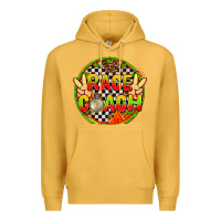Mustard race coach  with leopard and peace hand Premium Hoodie - AdoDesignShop