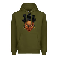 Army Green afro woman with bantu knots Premium Hoodie - texasbilliewilder