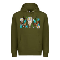 Army Green mom with bull skull Premium Hoodie - texasbilliewilder