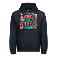 Navy she works willingly with her hands Urban Hoodie - texasbilliewilder