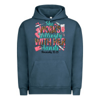 Pigment Midnight Navy she works willingly with her hands Urban Hoodie - texasbilliewilder